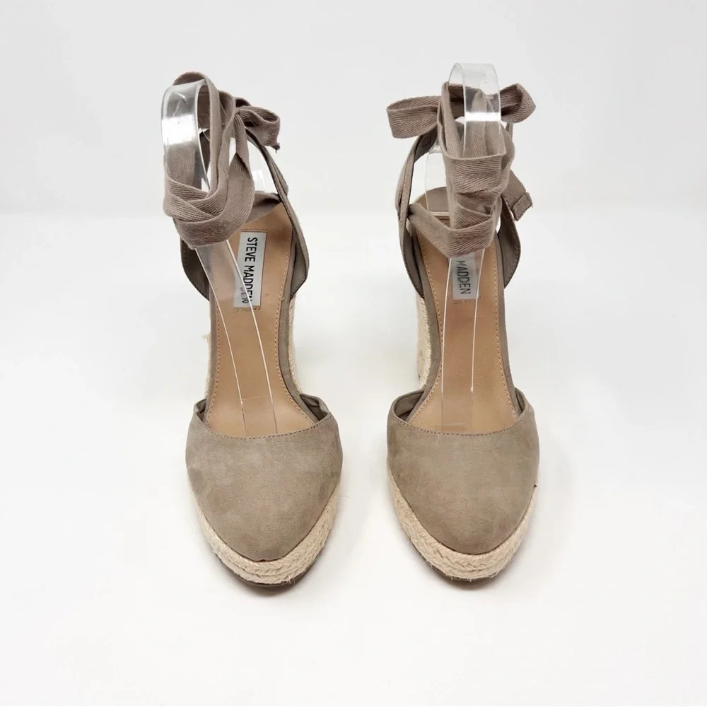 [Steve Madden] Taupe Lace Up Espadrille Wedges